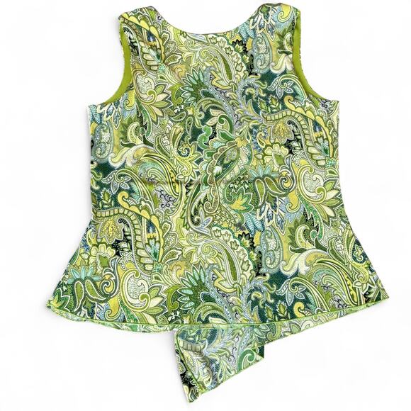 VTG Paisley Asymmetrical V-Neck Empire Babydoll Top Fairycore Y2K Green Tink S - Picture 5 of 5